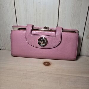 Kate Spade New York Pink Leather Kisslock Turnlock Long Wallet Wristlet Rare